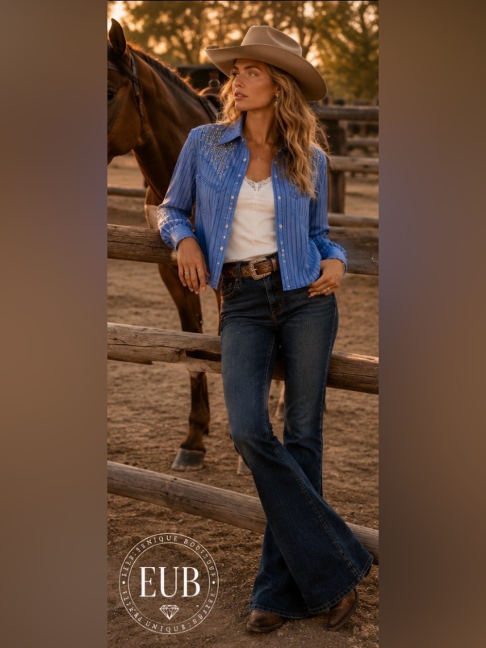 Free People X Understated Leather Western Embellished Button Down Shirt Blue - Picture 7 of 16